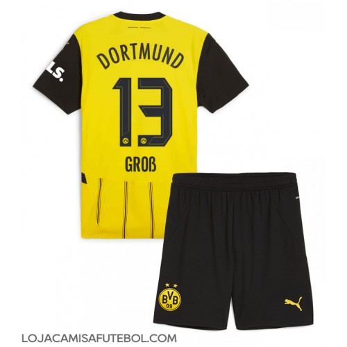 Camisa de Futebol Borussia Dortmund Pascal Gross #13 Equipamento Principal Infantil 2024-25 Manga Curta (+ Calças curtas)